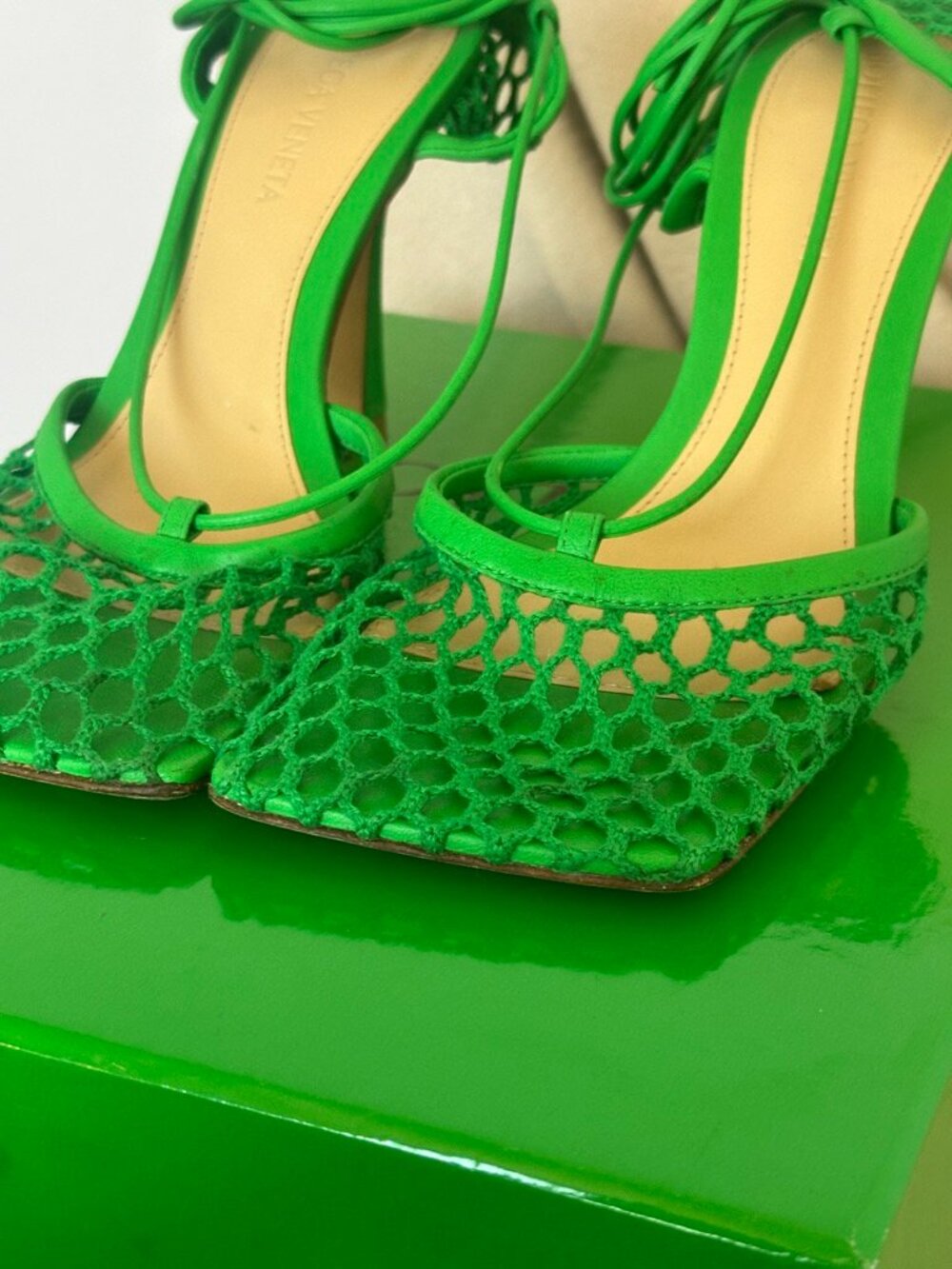 Bottega Veneta Mesh Grass Green Stretch Lace-up sandals - Picture 7 of 10